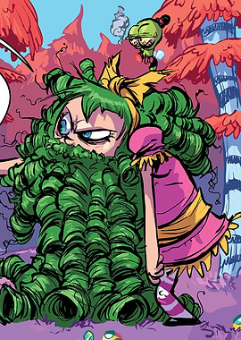 Cartoon Character with Green Hair