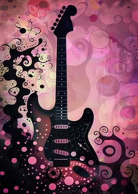 Electric Guitar with Abstract Pink Background