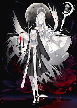 Angelic Nun and Angel Illustration