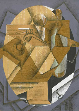 Cubist Still Life with Newspaper and Glass, juan gris painting