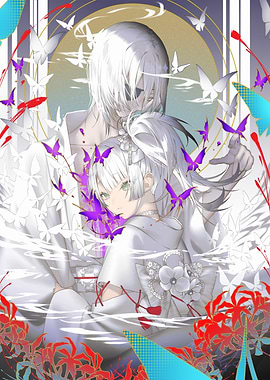 Anime Couple with Butterflies and Flowers