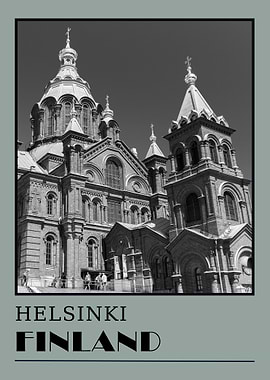 Helsinki Finland Black and White Travel Photo Poster