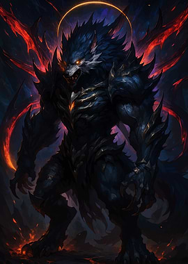 Armored Werewolf with Fiery Aura