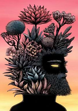 Floral Head Profile Illustration