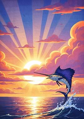 Sailfish Jumping Sunset