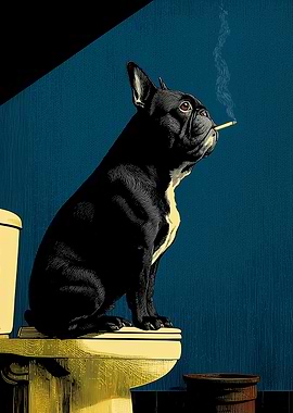 Commanding French Bulldog Smoking — Quirky Bathroom Wall Art