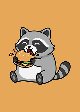 Cartoon Raccoon Eating a Burger