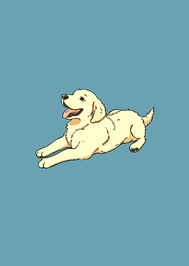 Cartoon Golden Retriever on Blue Background