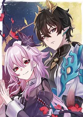 Anime characters with horns and flowers