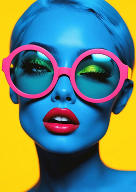 Blue Woman with Pink Glasses