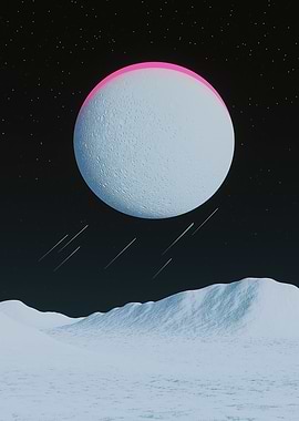 Lunar Landscape with Pink Ringed Planet