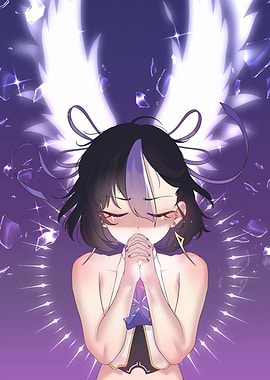 Anime Girl with Angel Wings Praying