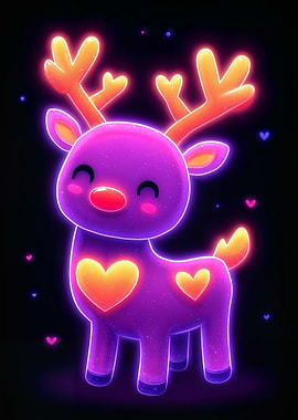 Neon Purple Reindeer with Hearts