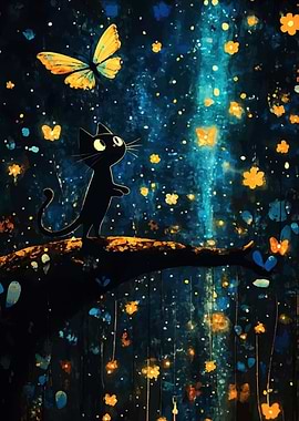 Black Cat and Butterfly Fantasy