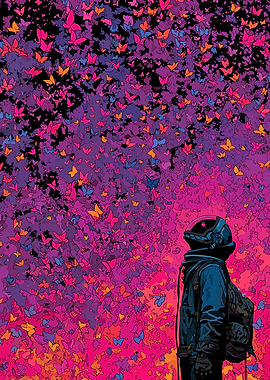Astronaut in Butterfly Swarm