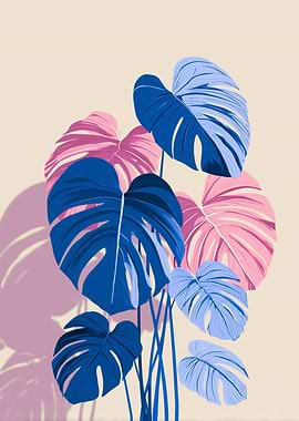 Colorful Monstera Leaves Digital Art