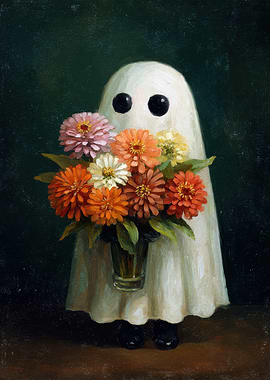 Ghost with Flowers Painting