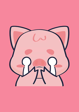 Crying Pink Pig Cartoon Illustration