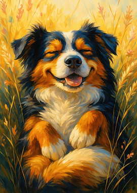 Happy Dog in Field Painting