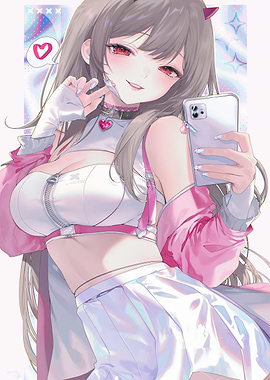 Anime Girl Selfie with Devil Horns