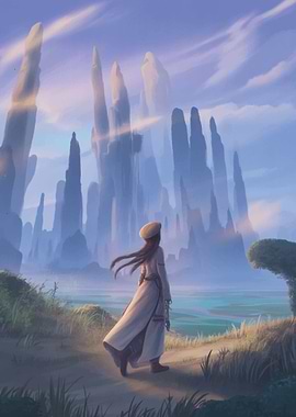 Woman in White Coat Landscape View