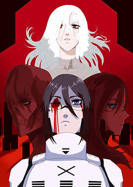 Anime Characters with Red Background