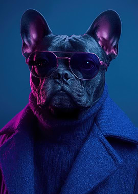 Stylish French Bulldog with Sunglasses and Coat
