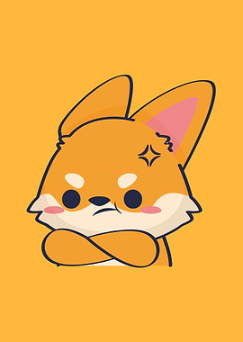 Angry Cartoon Fox with Crossed Arms