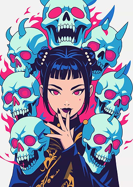 Anime Girl with Skulls