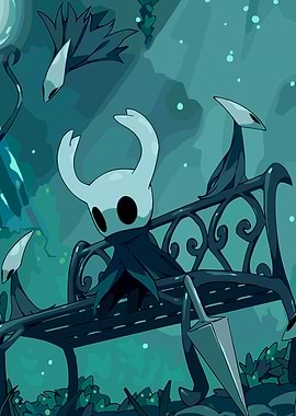 Hollow Knight on a bench