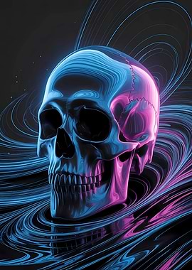 Neon Skull Abstract Digital Art