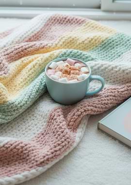 Cozy Winter Morning – Pastel Blanket and Hot Chocolate