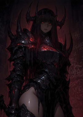 Dark Knight Woman with Horned Armor