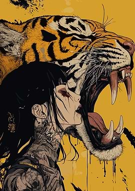 Tiger and Woman Digital Art