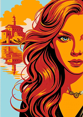 Woman Portrait with Italian Landscape