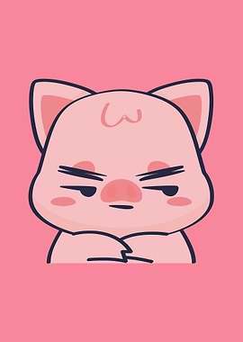 Grumpy Pink Pig Cartoon Illustration