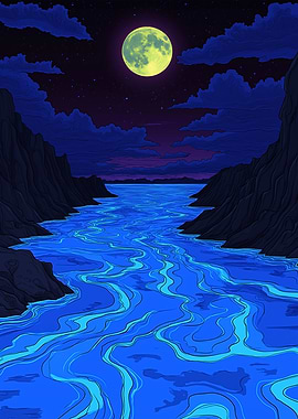Moonlit River Landscape