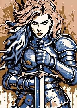Female Knight with Sword Illustration