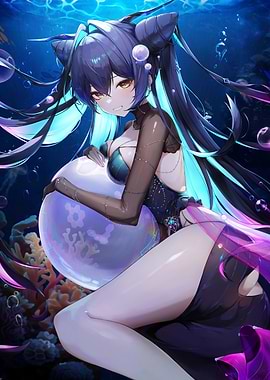 Anime Girl with Bubble Underwater