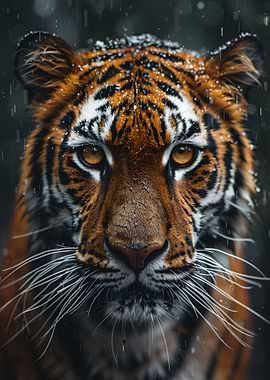 Tiger Portrait in the Rain
