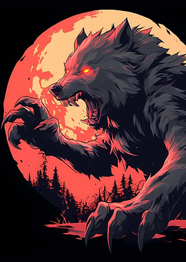 Fearsome Werewolf Howling at the Moon