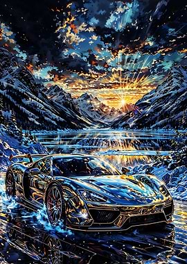 Luxury Glacier Ride - Hyperreal Sports Car at Frozen Lake