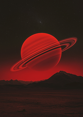 Red Planet Landscape with Rings