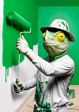Chameleon Painter with Green Paint Roller