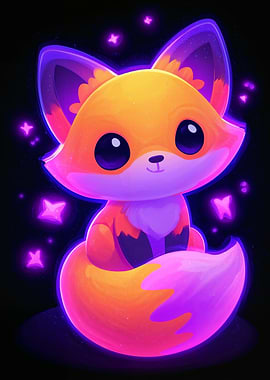 Cute Neon Fox with Stars