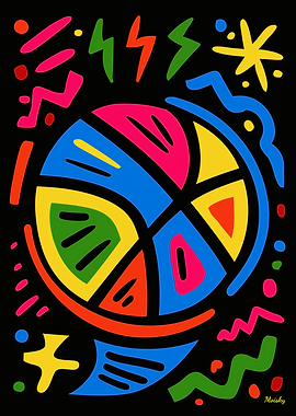 Abstract Neon Pop Art Basketball – Bold Colorful Symbol of Energy