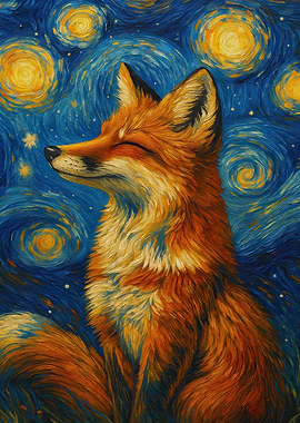 Fox in Starry Night Style