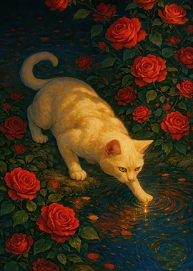 Cat and Roses by the Water