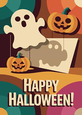 Retro Halloween Ghost and Pumpkins