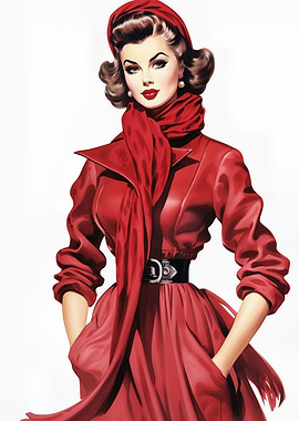 Vintage Fashion Illustration in Red